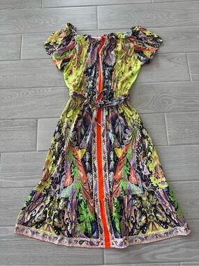 ETRO Vibrant Colorful Off Shoulder Belted Summer Dress Size 44 VGUC